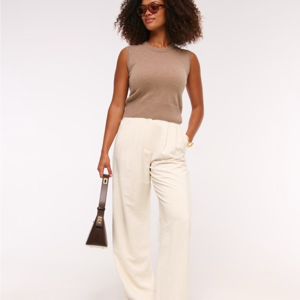 Abercrombie & Fitch Cream Wide-Leg Trousers with High Waist